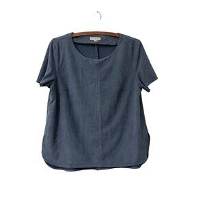 1 State Womens Blue Faux Micro Suede Short Sleeve Blouse Top Size Large